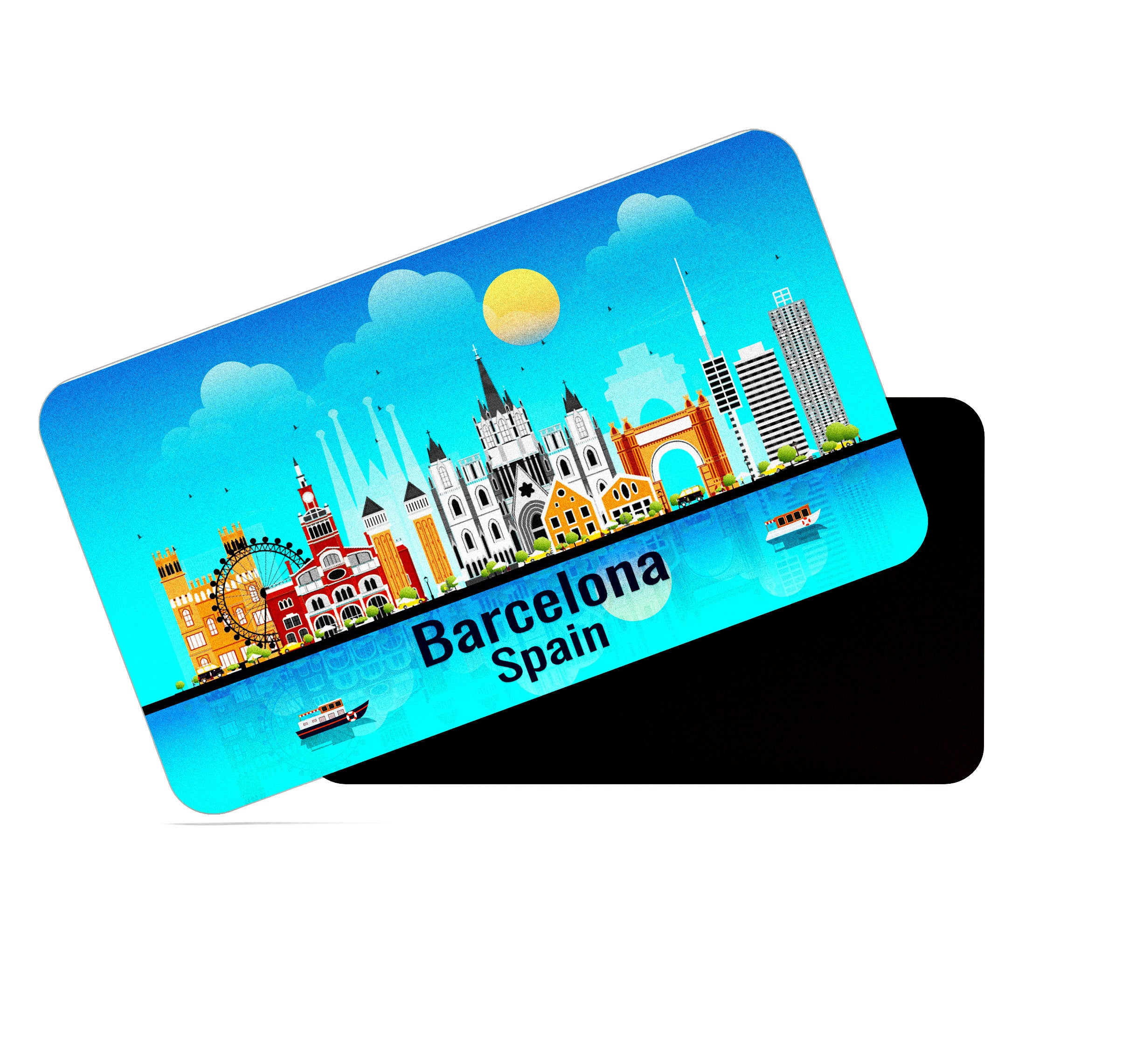 dhcrafts Rectangular Fridge Magnet Blue Spain Barcelona Design Pack of 1 (8.6cm x 5.4cm)